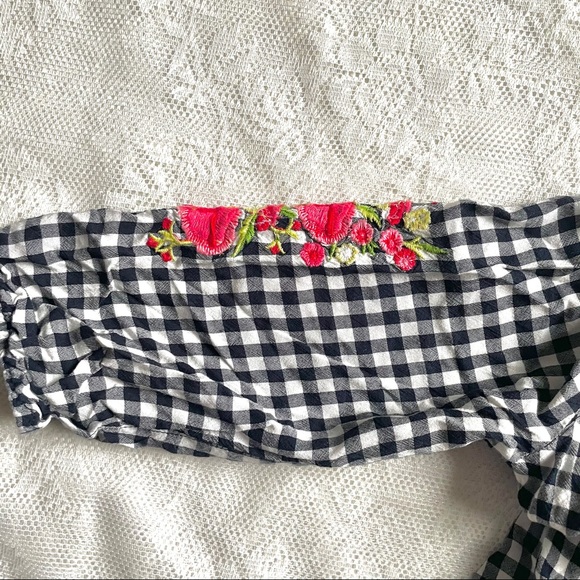 Off-Shoulder Girls Short  Top Plaid Black Size 7 - Picture 5 of 8